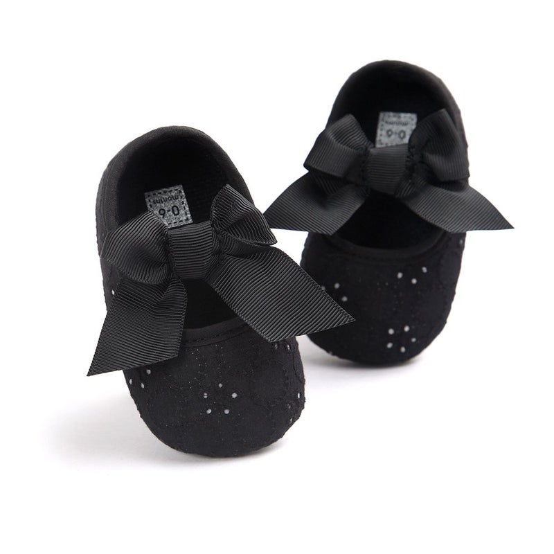 Estamico Baby Girls Princess Bowknot Soft Sole Cloth Crib Shoes Sneaker Black, 3-6 Months - Image 3
